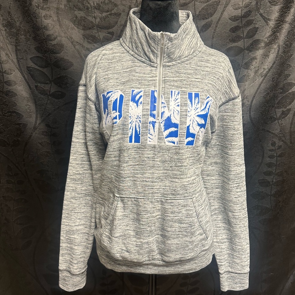 Victorias Secret “Pink” Quarter Zip 2015” Palm Trees Sweater Size S